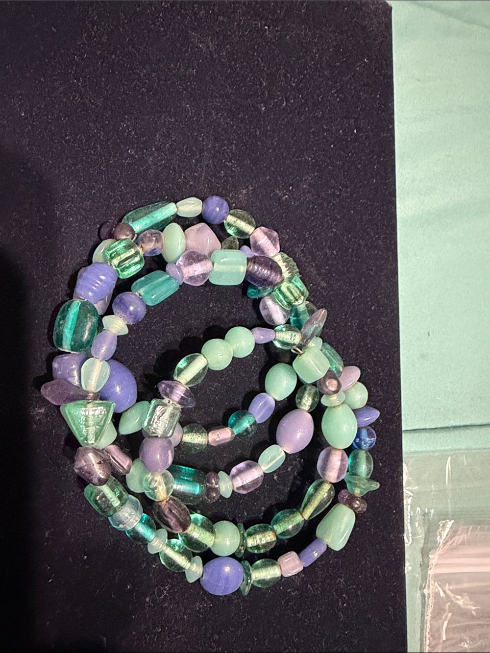 Multi-Color Glass Bead Stretch Bracelet Stack - Green & Purple